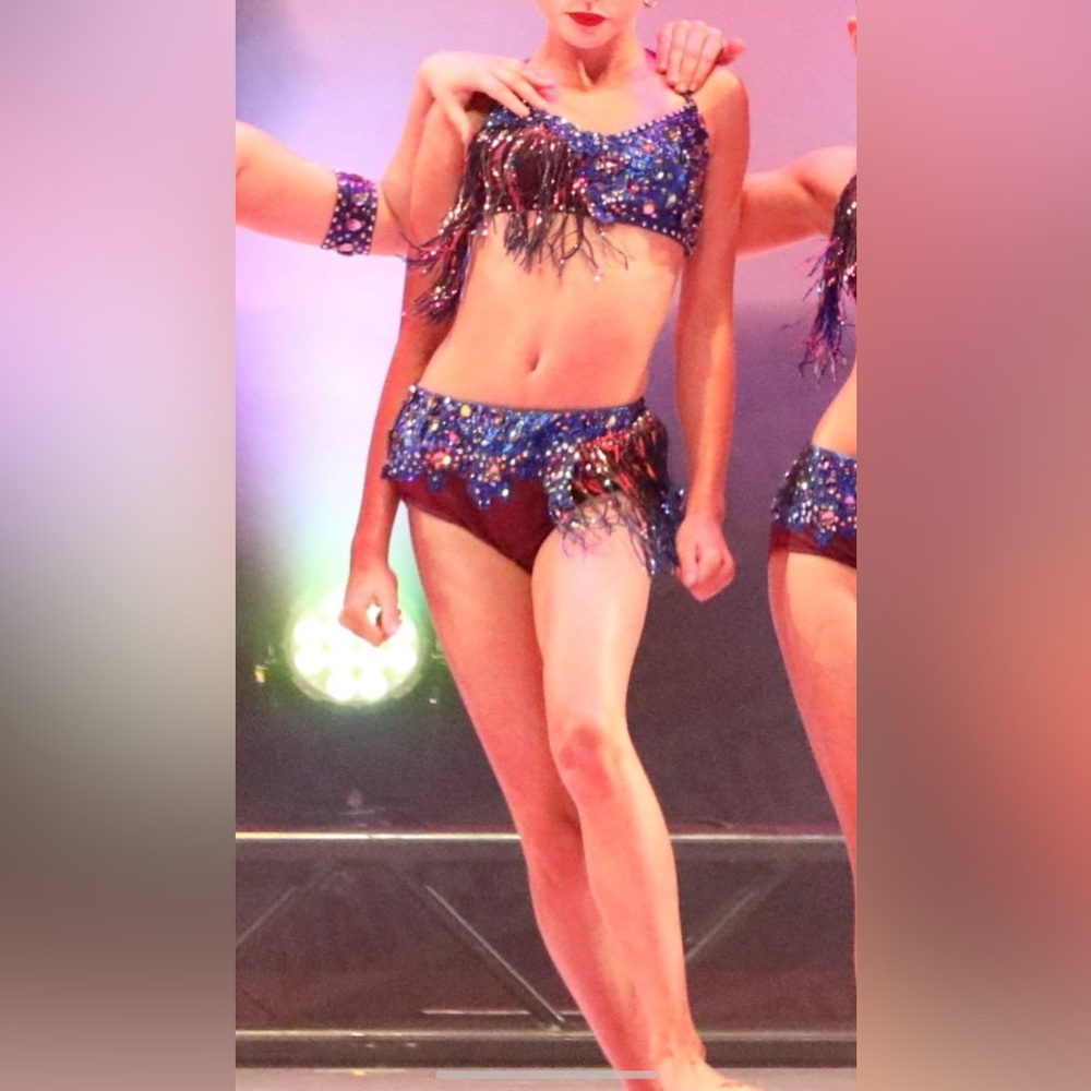 Glamour Kids Dance Costume in Blue and Black